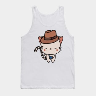 Funny Tabby cat is holding a camera Tank Top